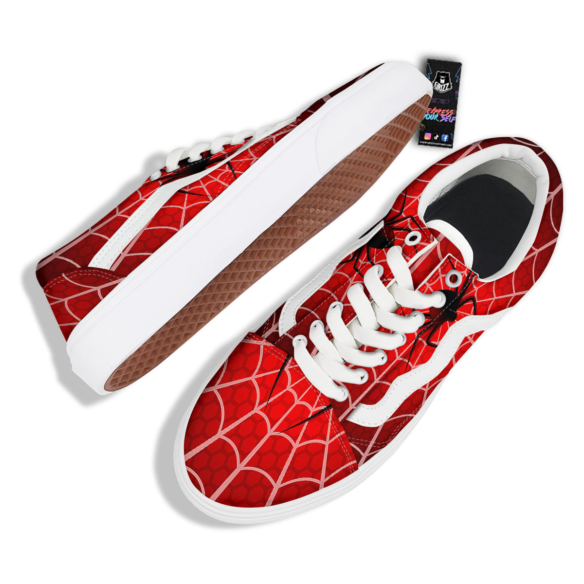 Red Spider Web Cobweb trap Print Skate Shoes-grizzshop