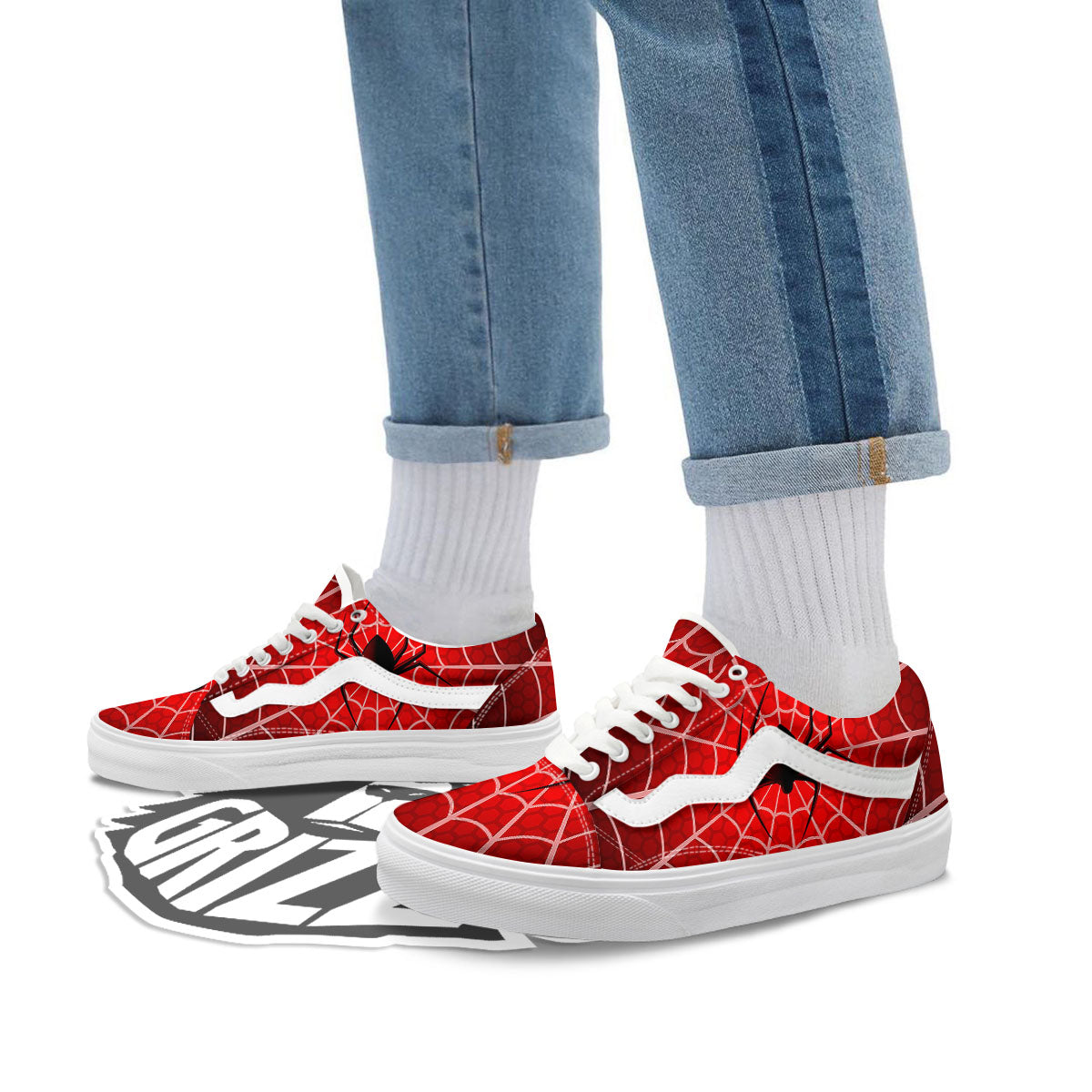 Red Spider Web Cobweb trap Print Skate Shoes-grizzshop