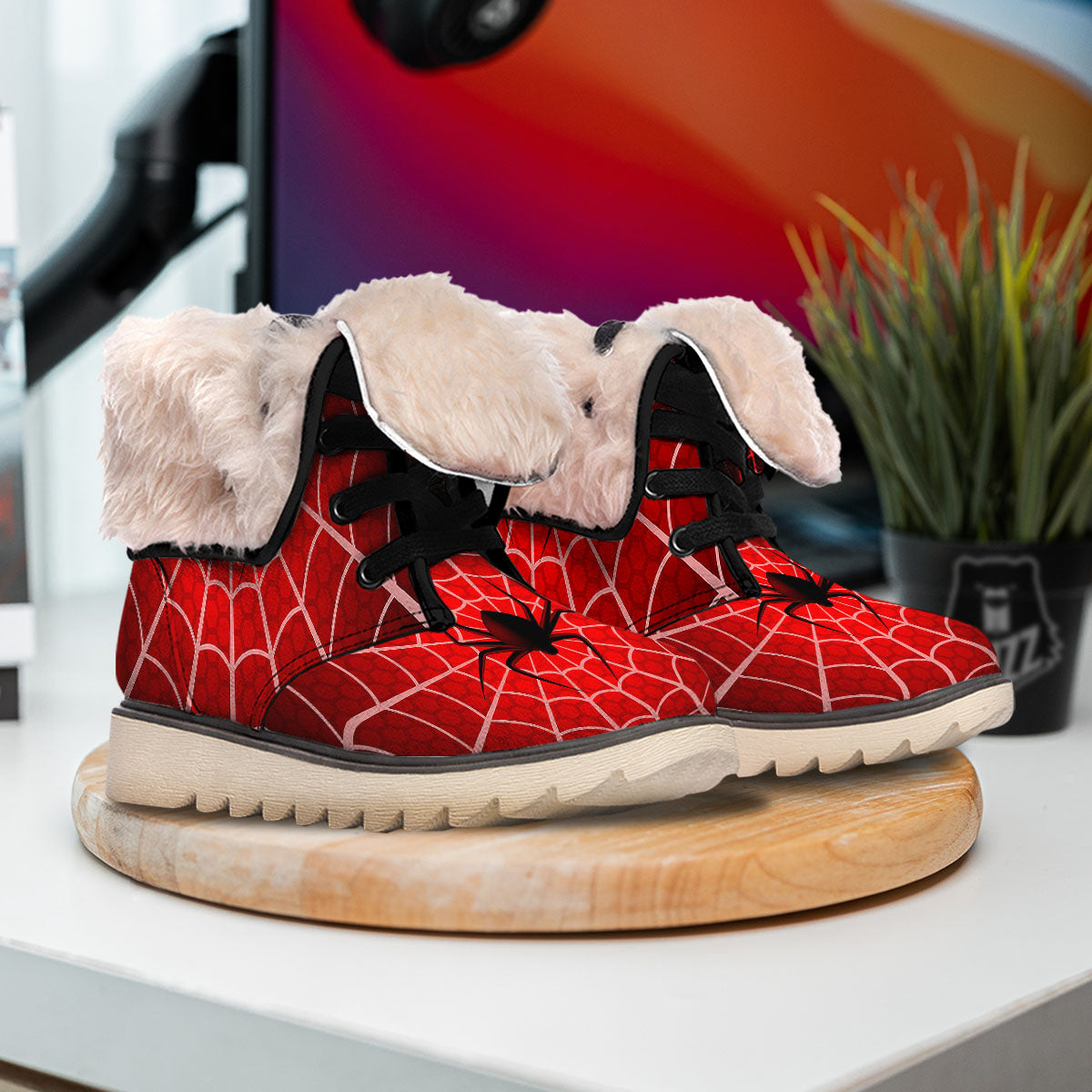 Red Spider Web Cobweb trap Print Snow Boots-grizzshop