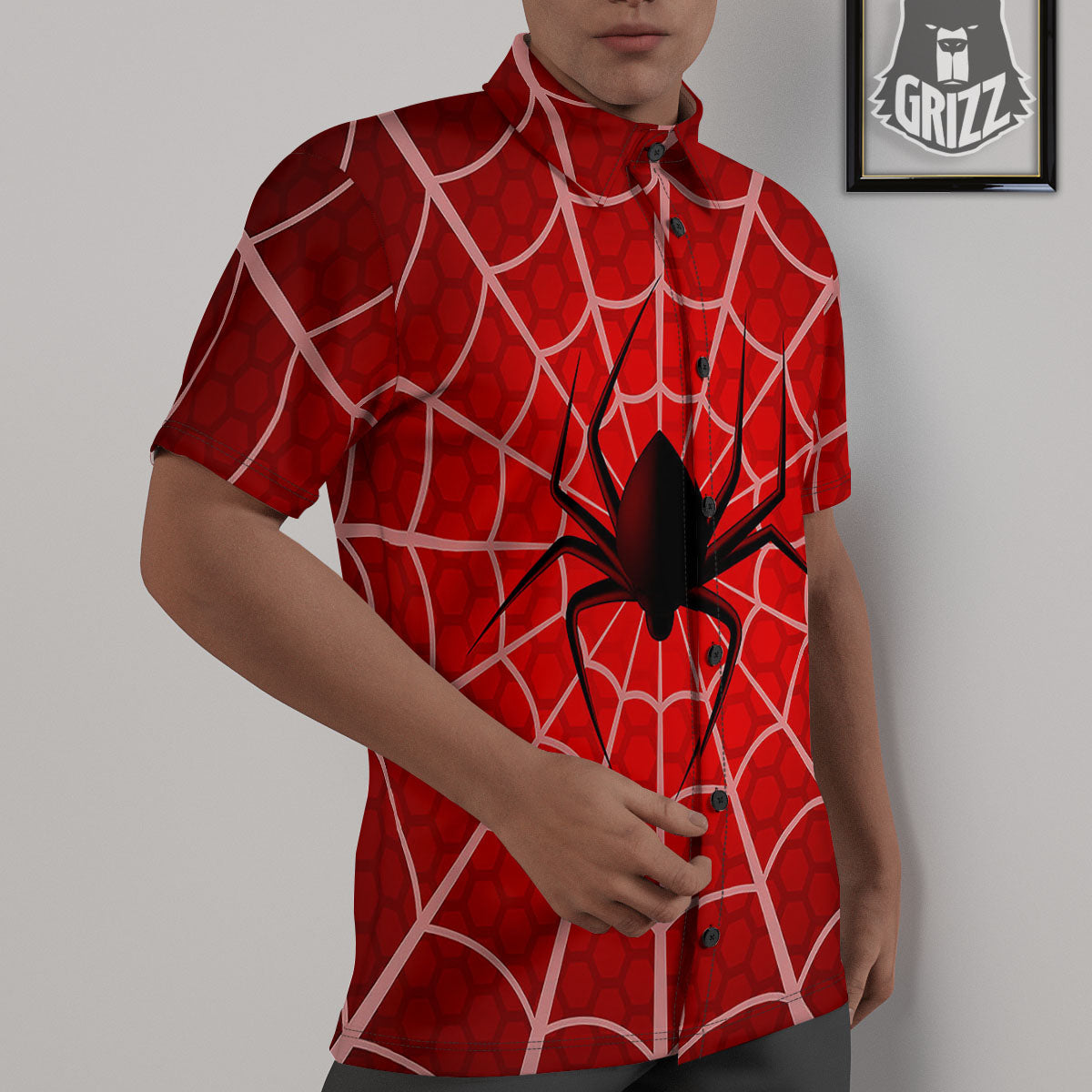 Red Spider Web Cobweb trap Print Untucked Shirts-grizzshop