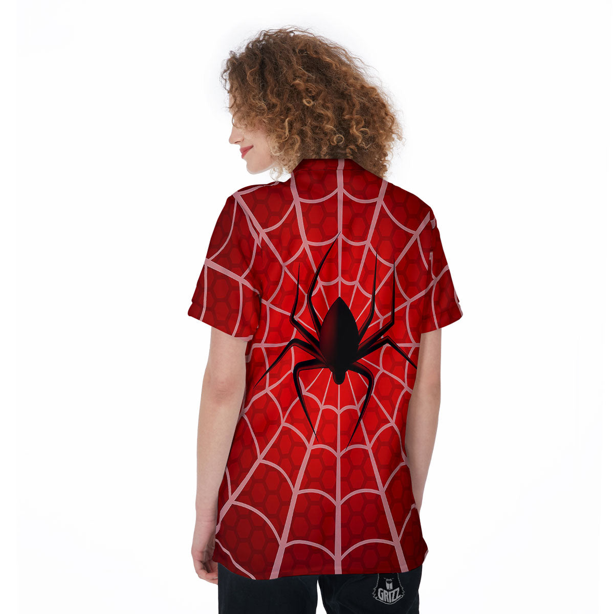 Red Spider Web Cobweb trap Print Women's Golf Shirts-grizzshop