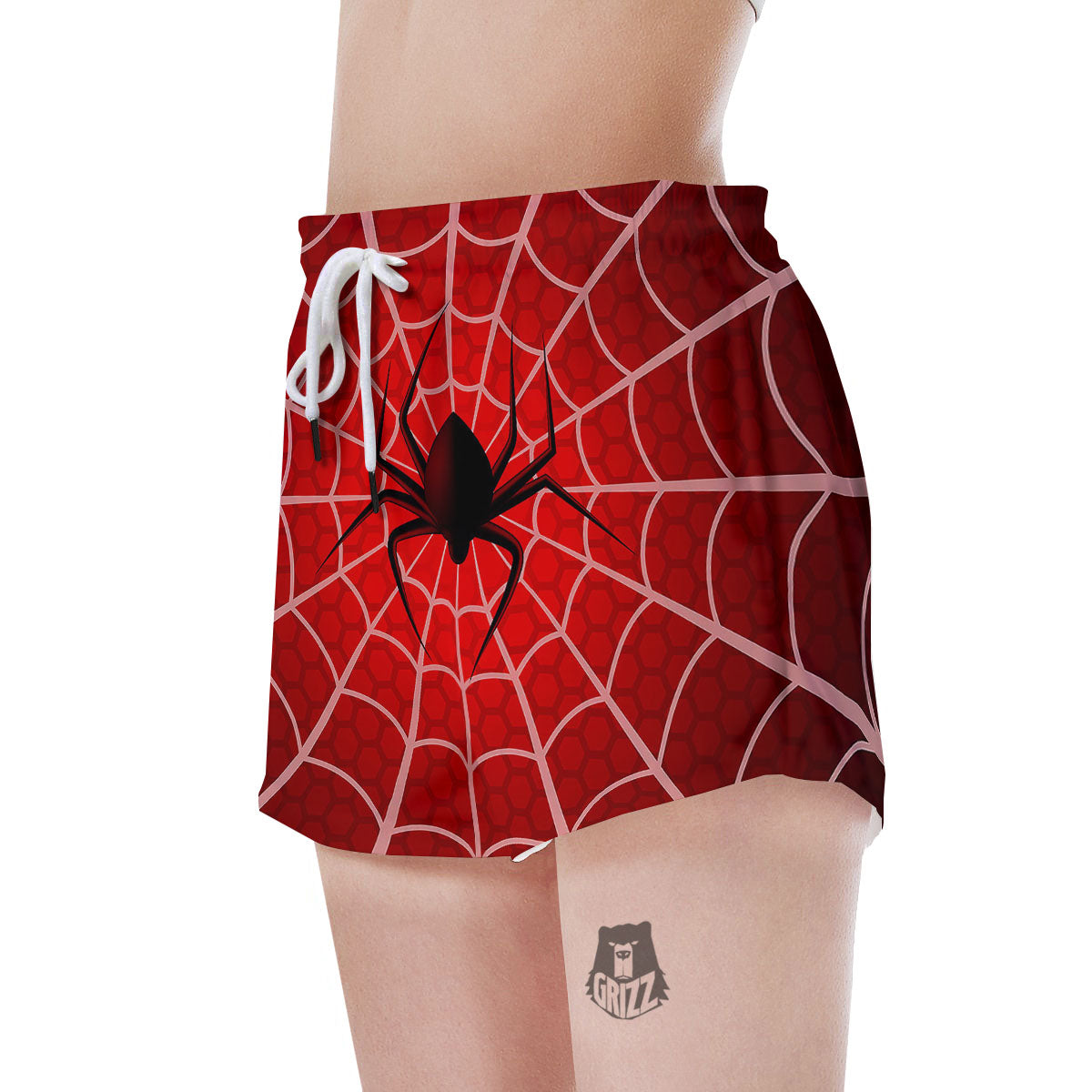 Red Spider Web Cobweb trap Print Women's Shorts-grizzshop