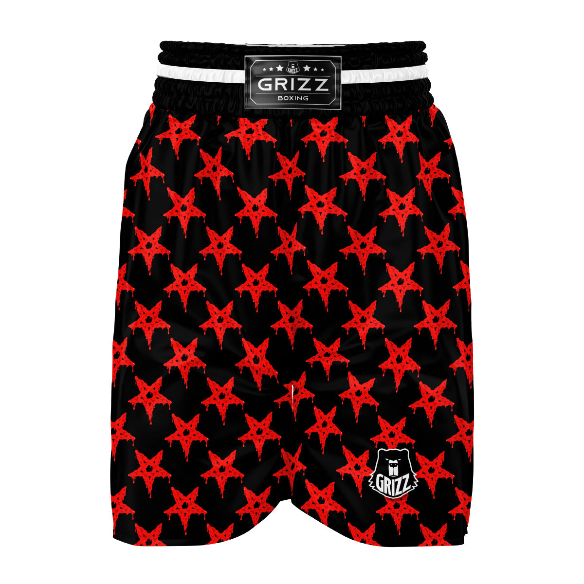 Red Star Demon Pentagram Print Pattern Boxing Shorts-grizzshop