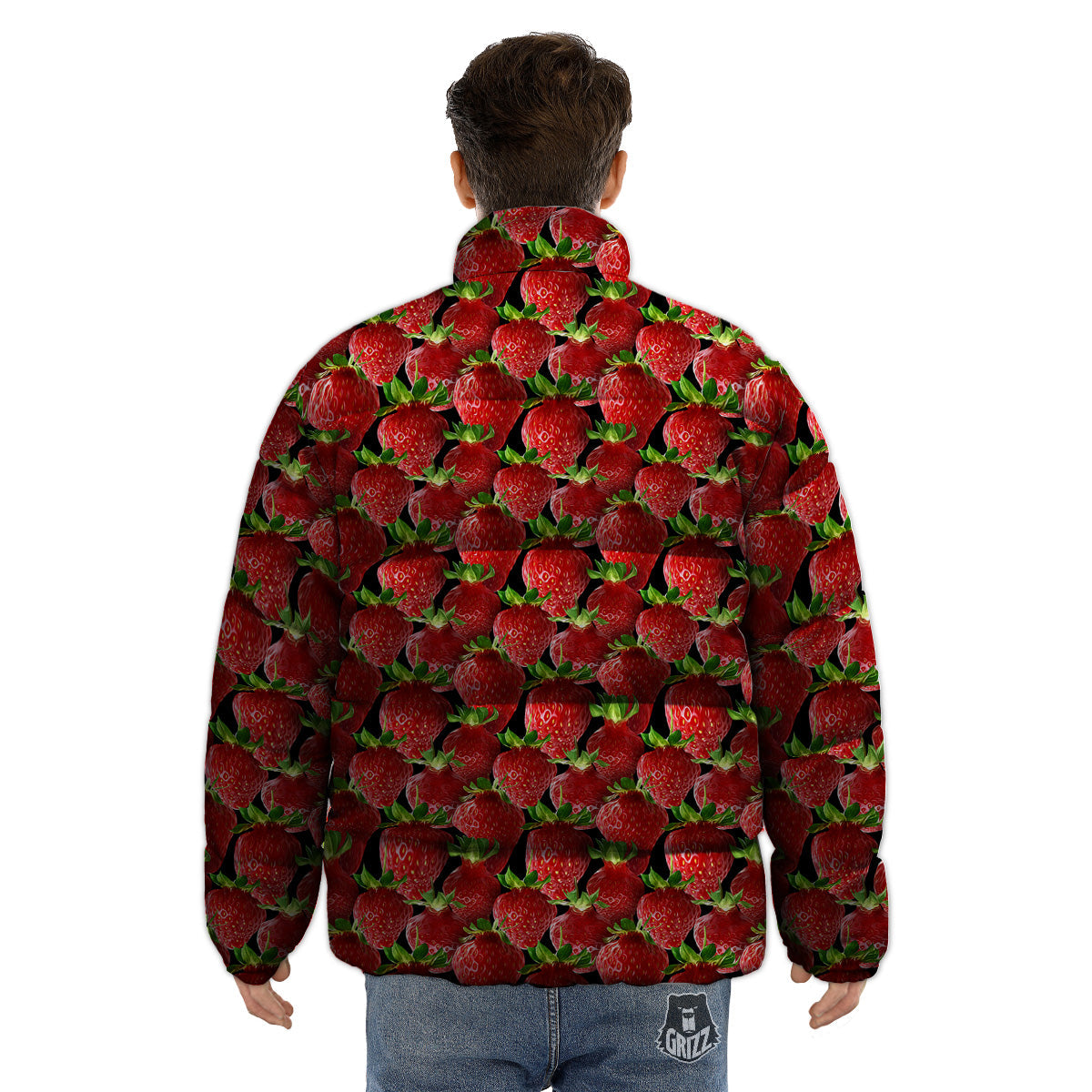 Red Strawberries Ripe Print Pattern Puffer Jacket-grizzshop