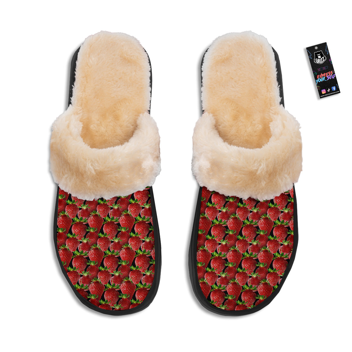 Red Strawberries Ripe Print Pattern Slippers-grizzshop
