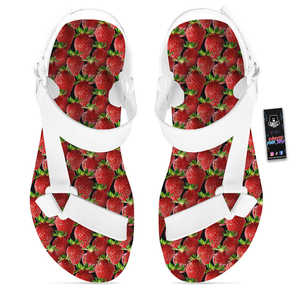 Red Strawberries Ripe Print Pattern White Open Toe Sandals-grizzshop
