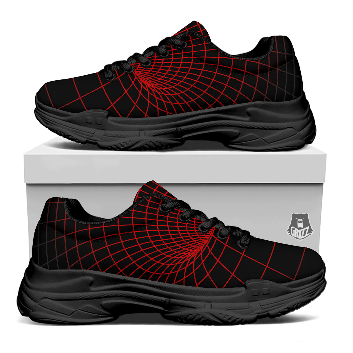 Red Techno Funnel Print Black Chunky Shoes-grizzshop