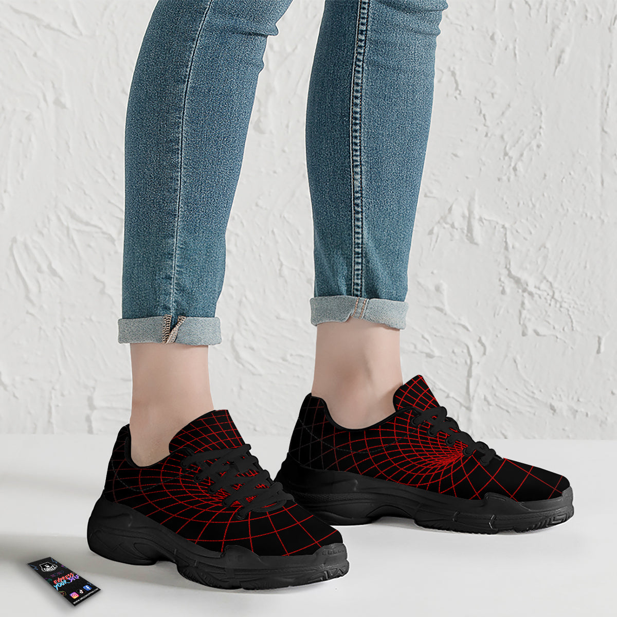 Red Techno Funnel Print Black Chunky Shoes-grizzshop