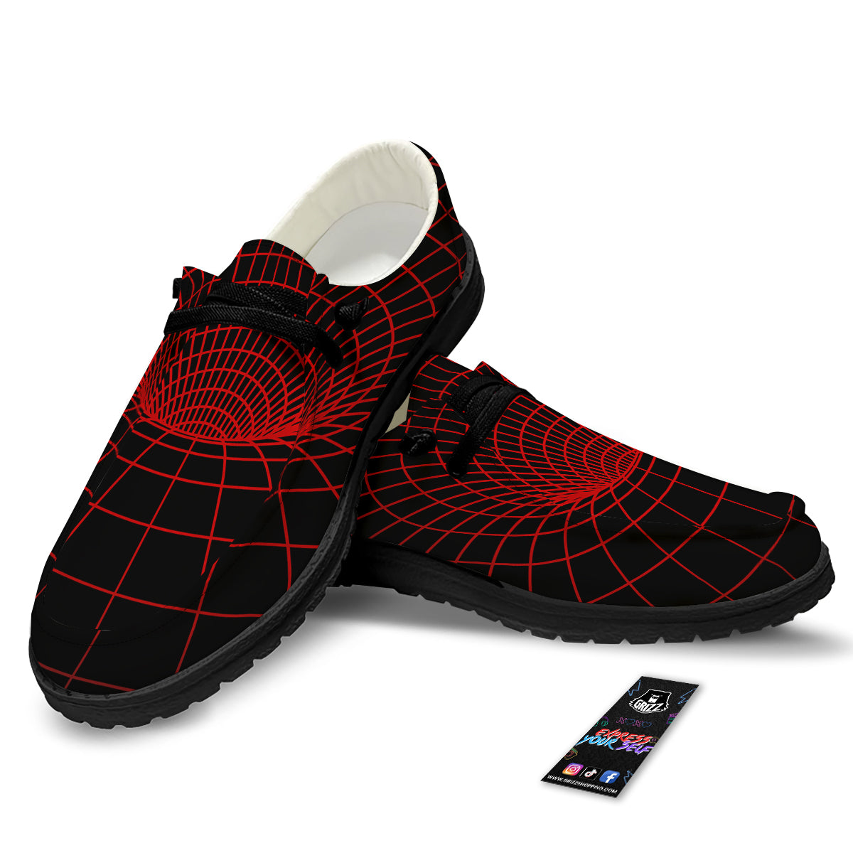 Red Techno Funnel Print Black Loafers-grizzshop