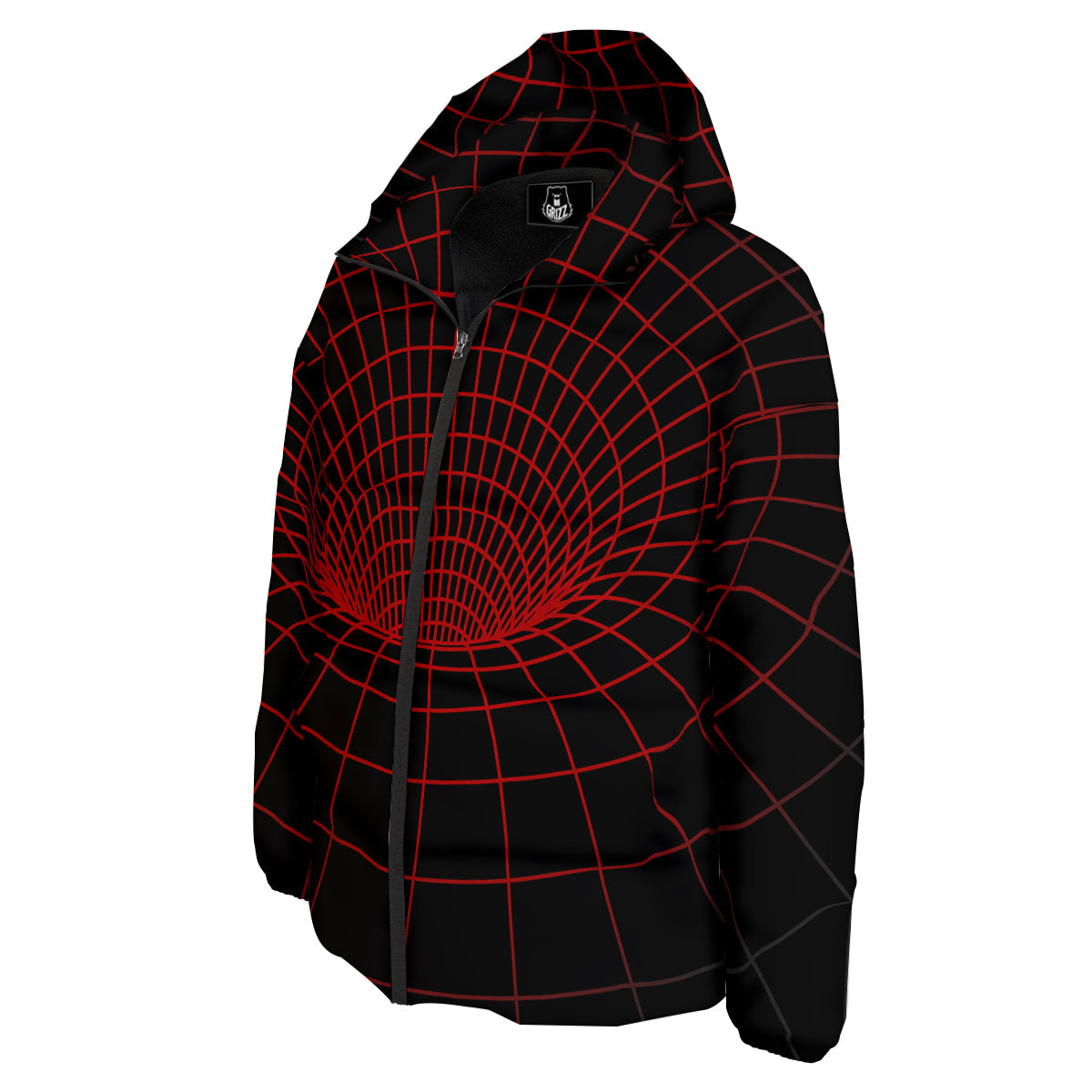 Red Techno Funnel Print Down Jacket-grizzshop