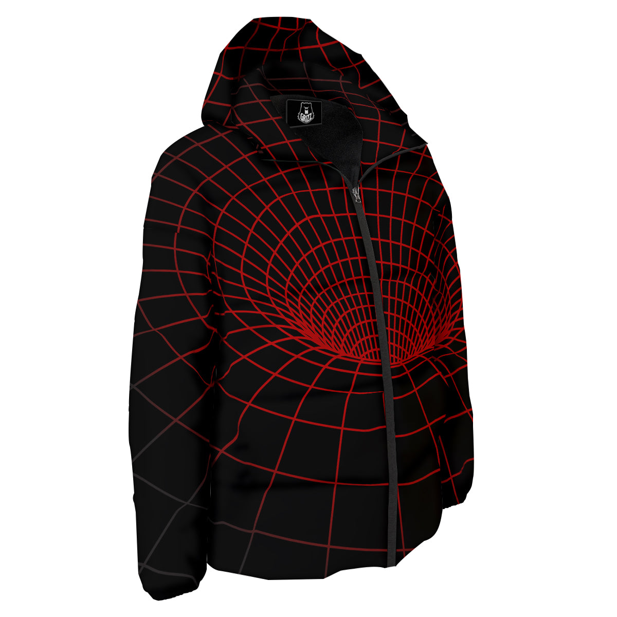 Red Techno Funnel Print Down Jacket-grizzshop