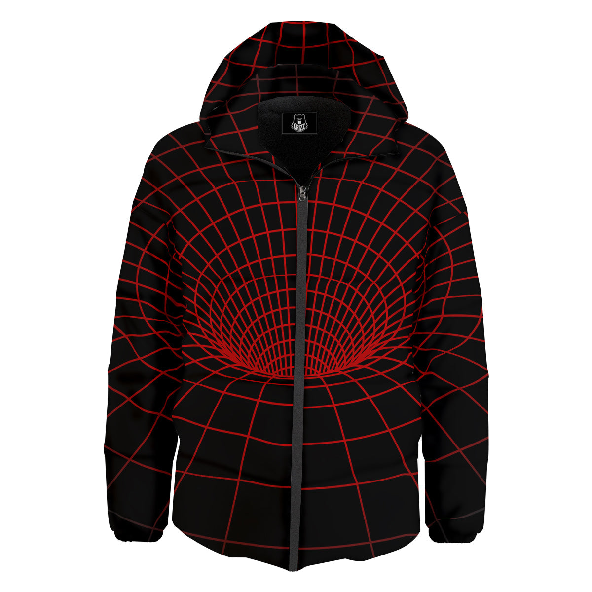 Red Techno Funnel Print Down Jacket-grizzshop