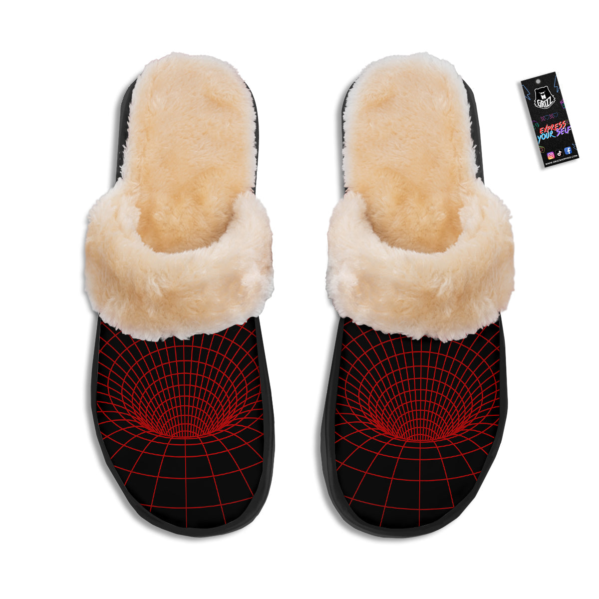 Red Techno Funnel Print Slippers-grizzshop