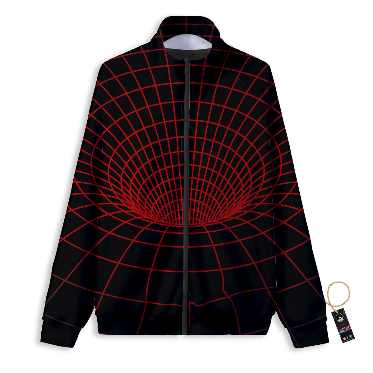 Red Techno Funnel Print Track Jacket-grizzshop