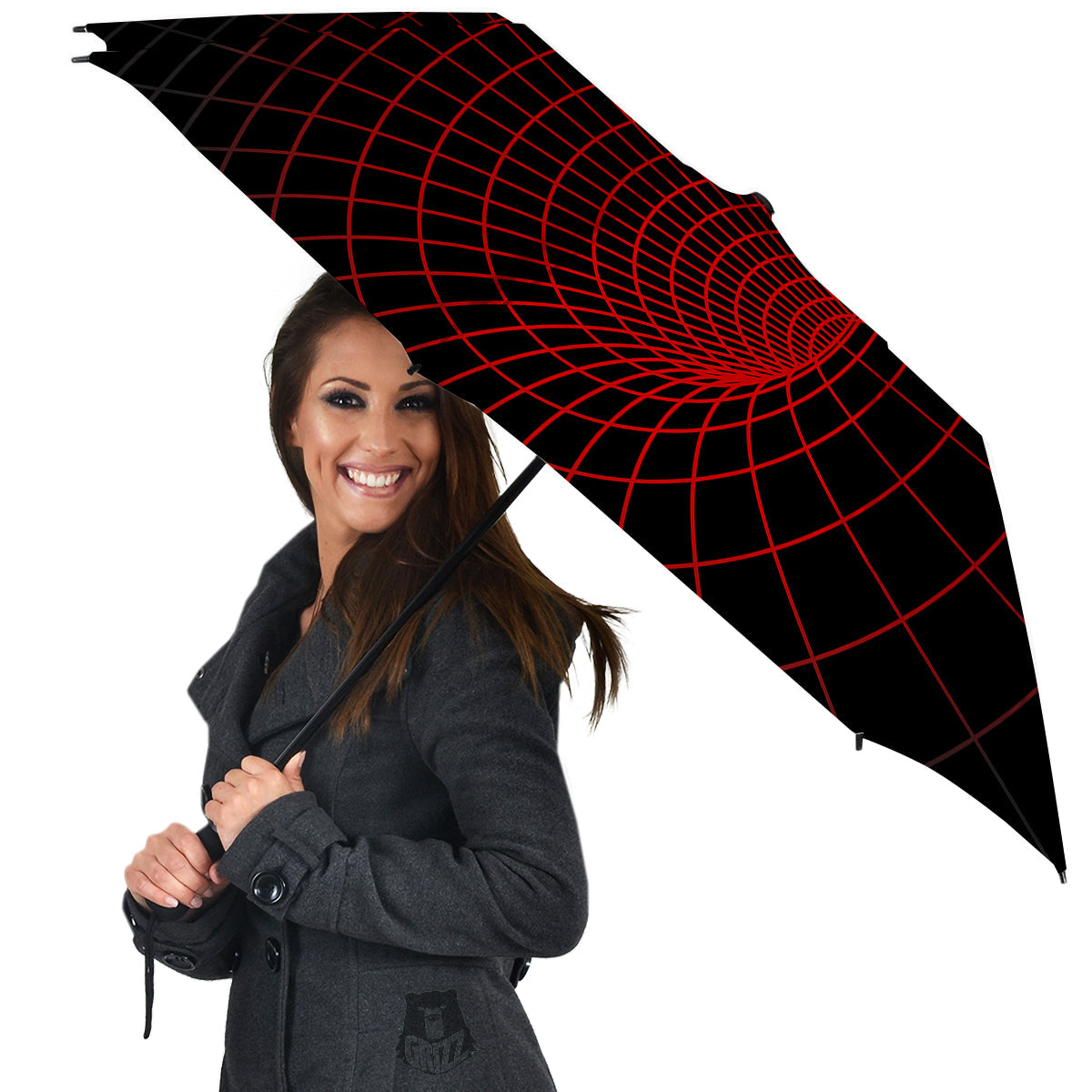 Red Techno Funnel Print Umbrella-grizzshop