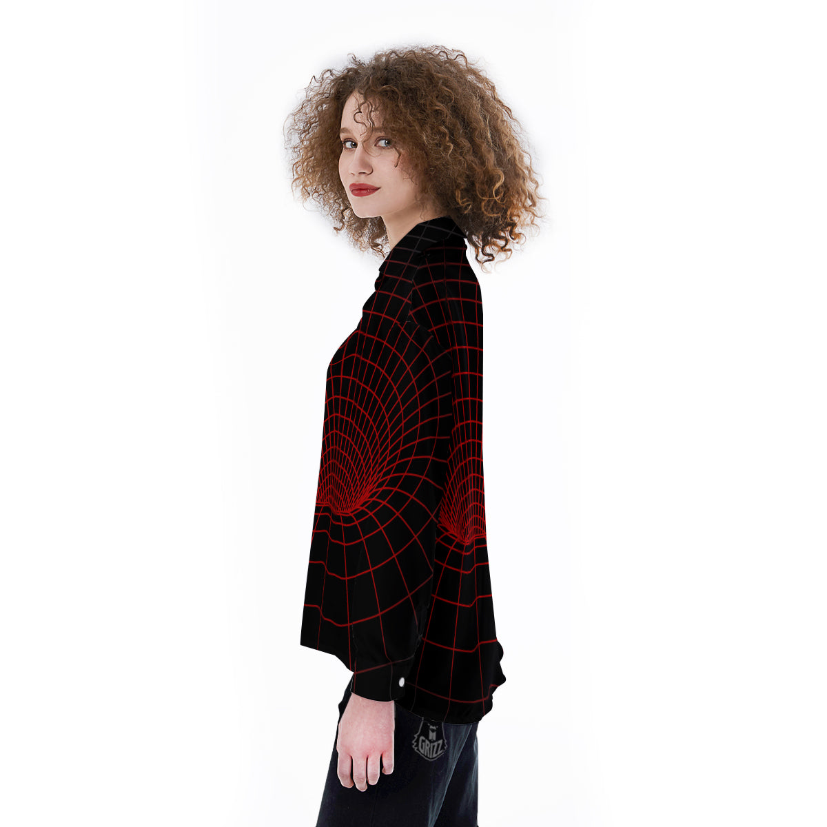 Red Techno Funnel Print Women's Long Sleeve Shirts-grizzshop