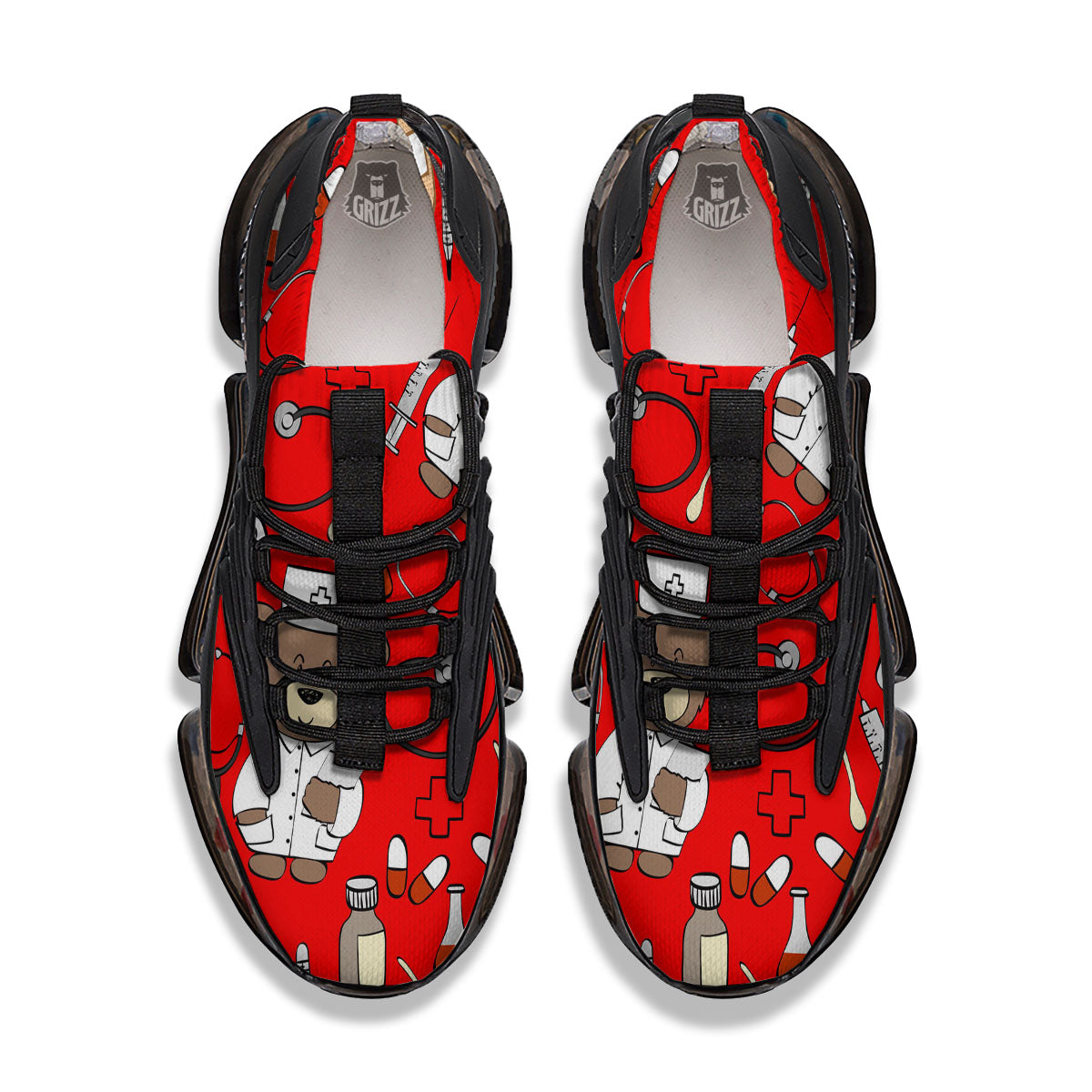 Red Teddy Bear Nurse Black Gym Shoes-grizzshop