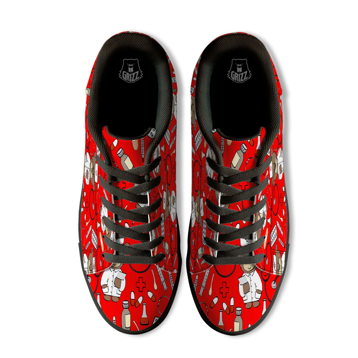 Red Teddy Bear Nurse Black Low Top Sneakers-grizzshop