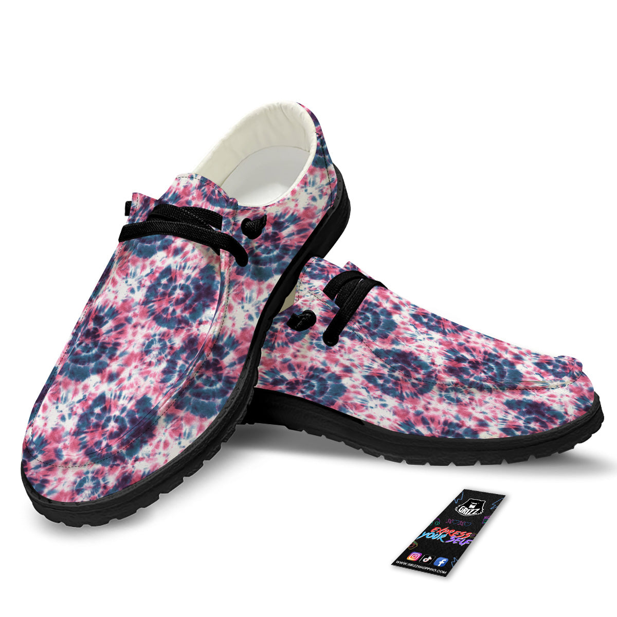 Red Tie Dye Blue Shibori Print Pattern Black Loafers-grizzshop