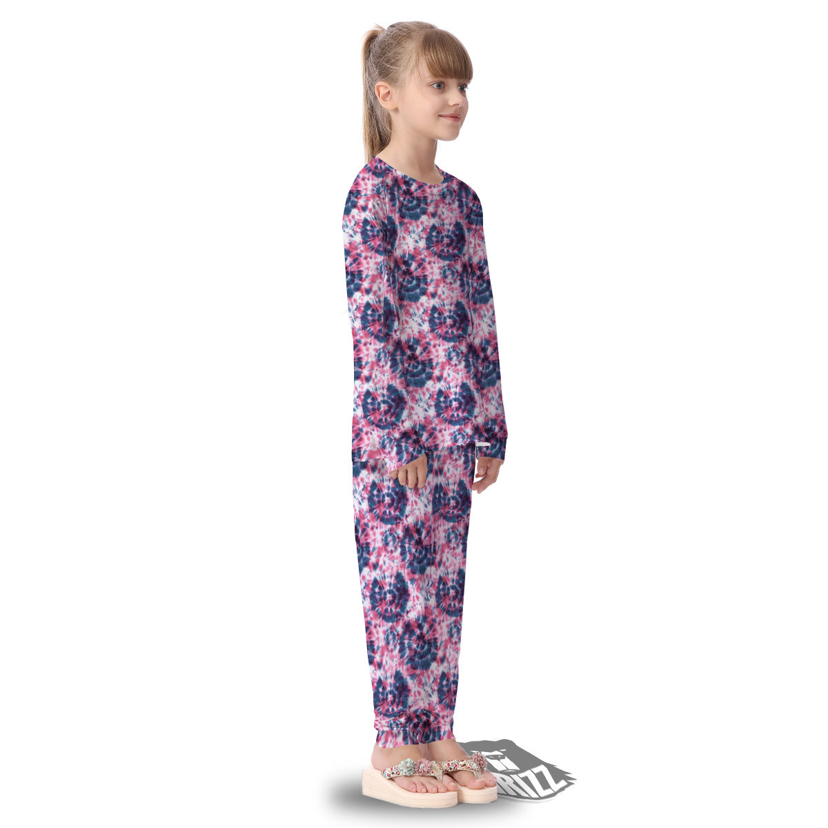 Red Tie Dye Blue Shibori Print Pattern Kid's Pajamas-grizzshop