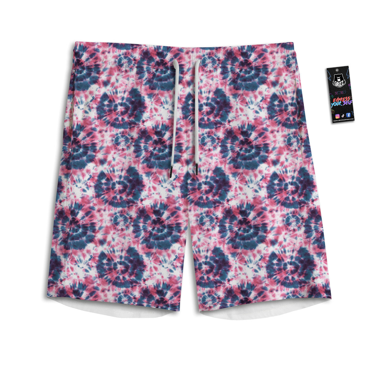 Red Tie Dye Blue Shibori Print Pattern Men's Athletic Shorts