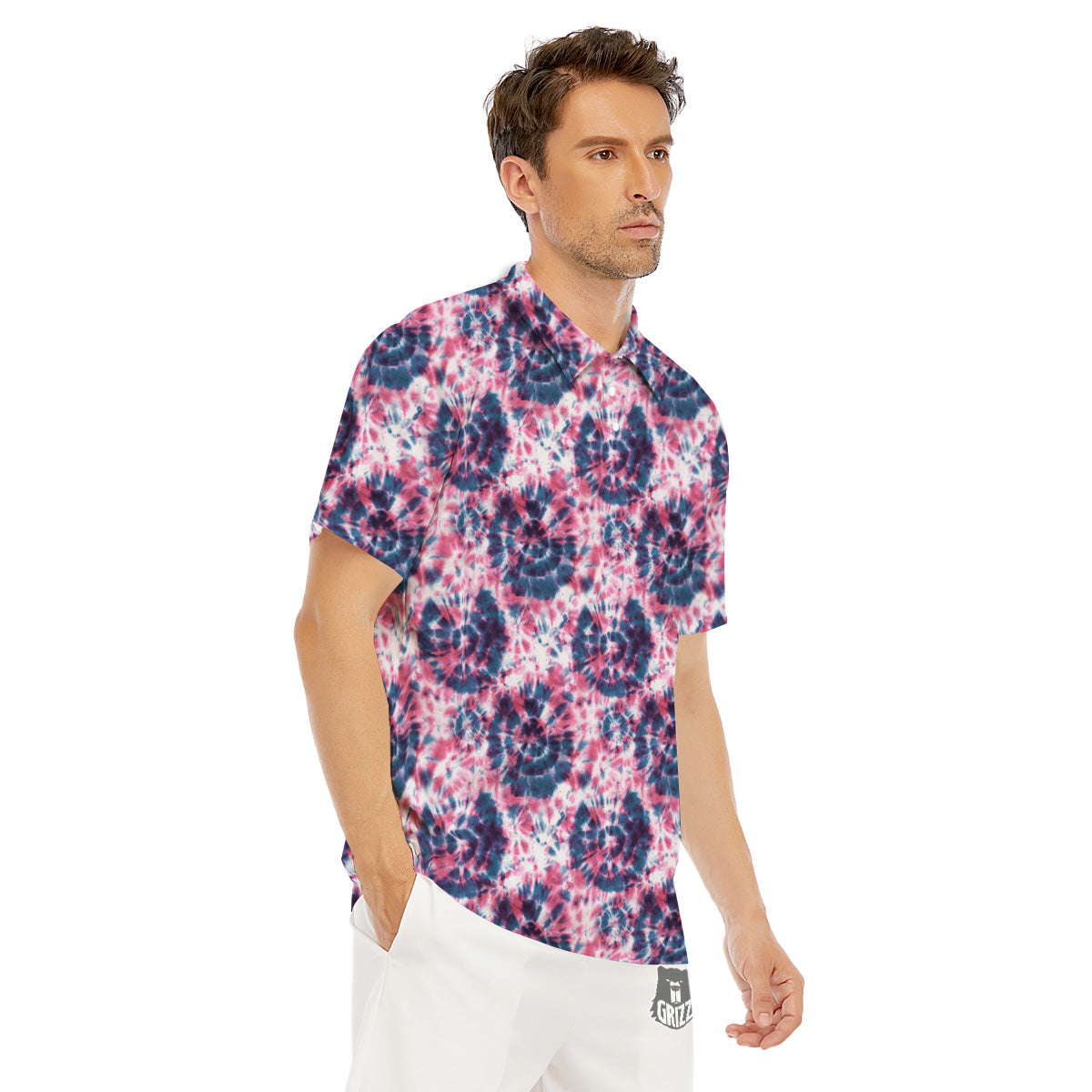 Red Tie Dye Blue Shibori Print Pattern Men's Golf Shirts-grizzshop