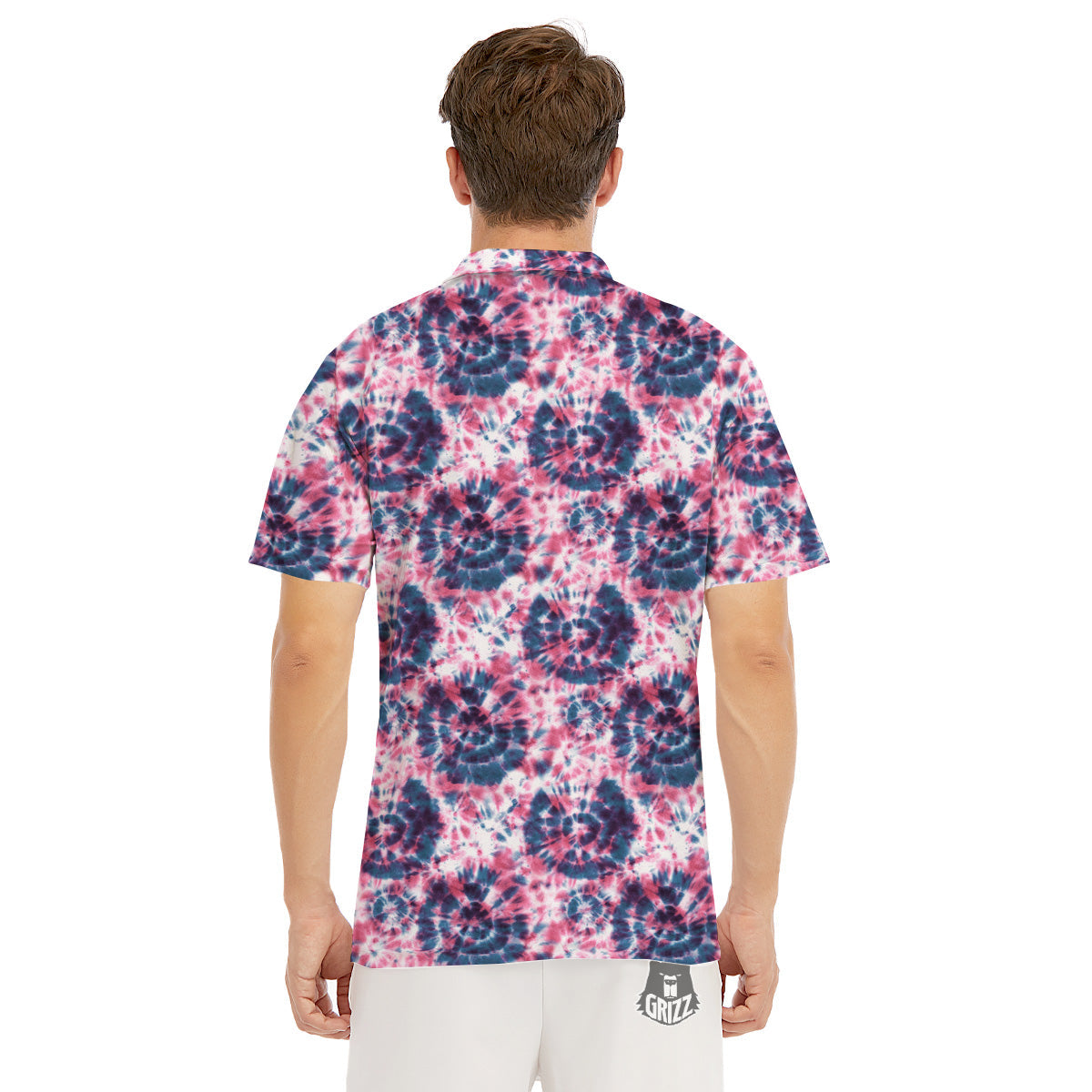Red Tie Dye Blue Shibori Print Pattern Men's Golf Shirts-grizzshop