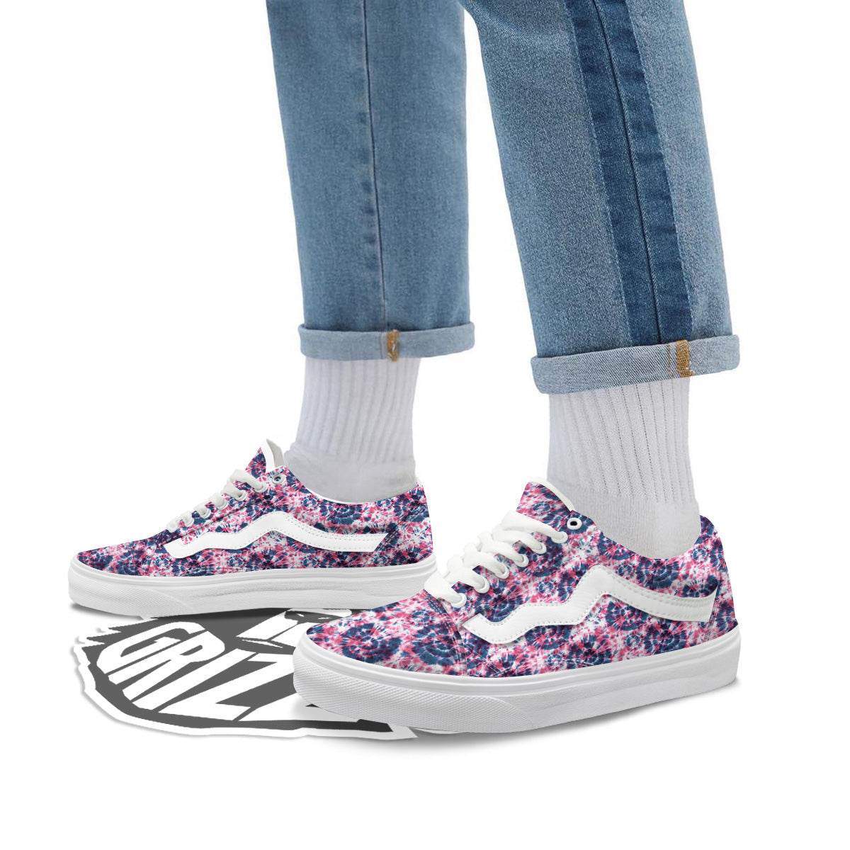 Red Tie Dye Blue Shibori Print Pattern Skate Shoes-grizzshop
