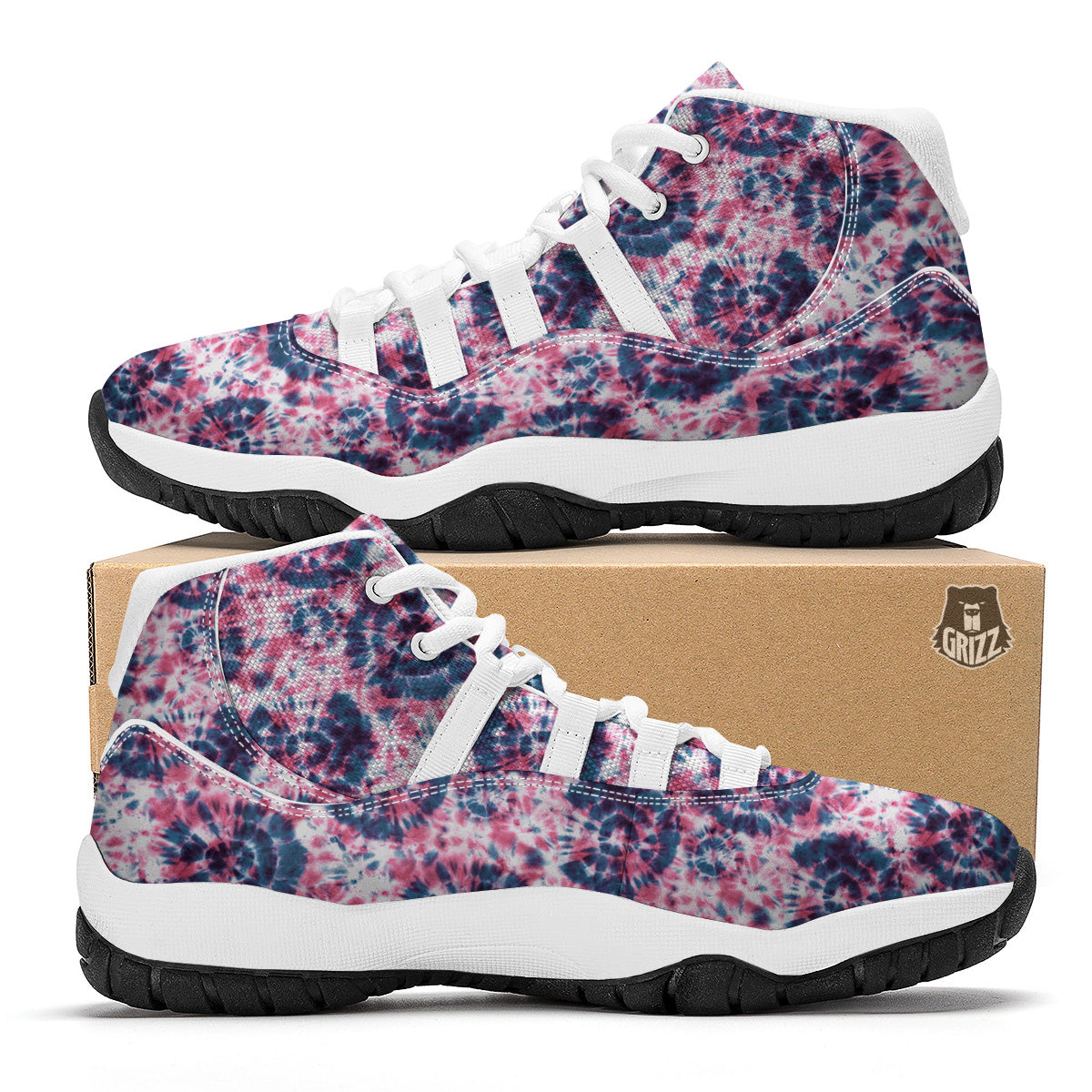 Red Tie Dye Blue Shibori Print Pattern White Bball Shoes-grizzshop