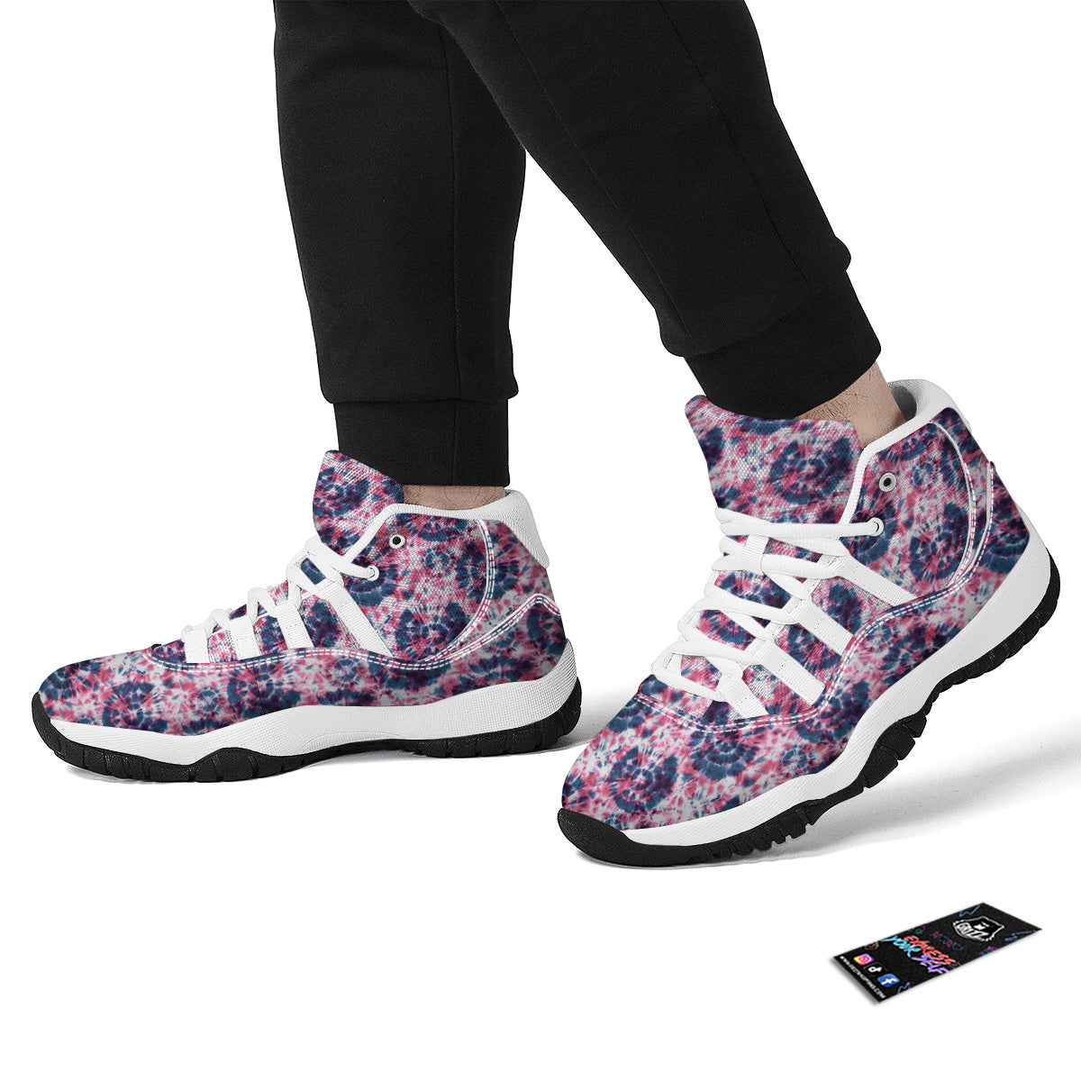 Red Tie Dye Blue Shibori Print Pattern White Bball Shoes-grizzshop