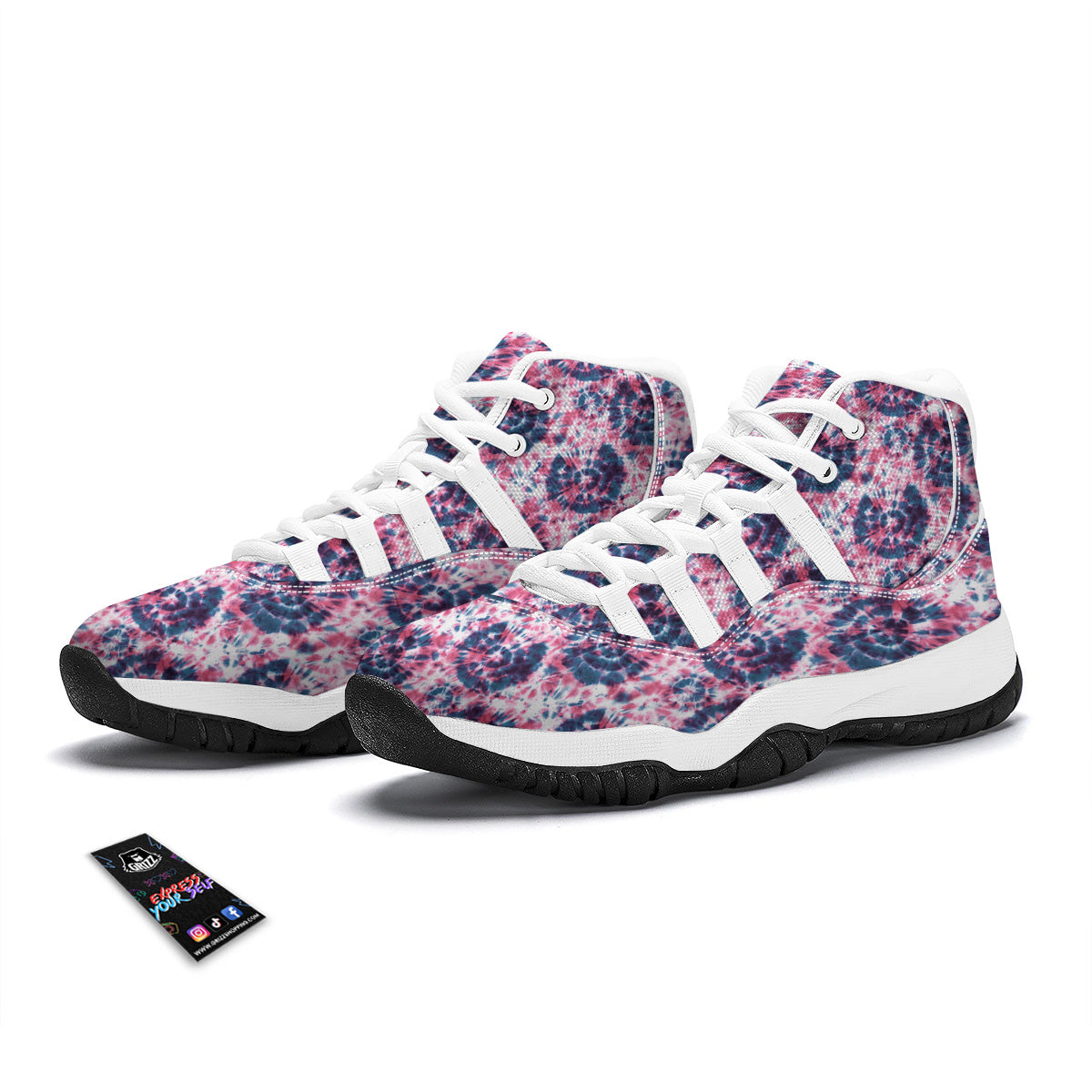 Red Tie Dye Blue Shibori Print Pattern White Bball Shoes-grizzshop