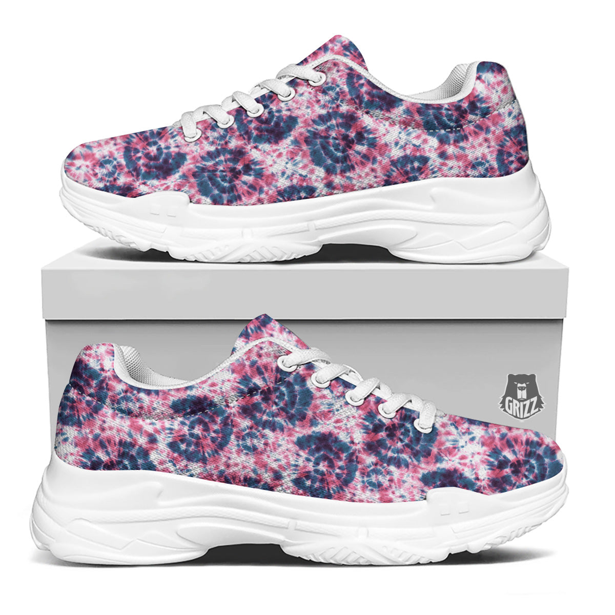 Red Tie Dye Blue Shibori Print Pattern White Chunky Shoes-grizzshop