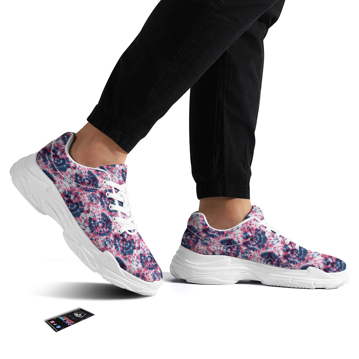 Red Tie Dye Blue Shibori Print Pattern White Chunky Shoes-grizzshop