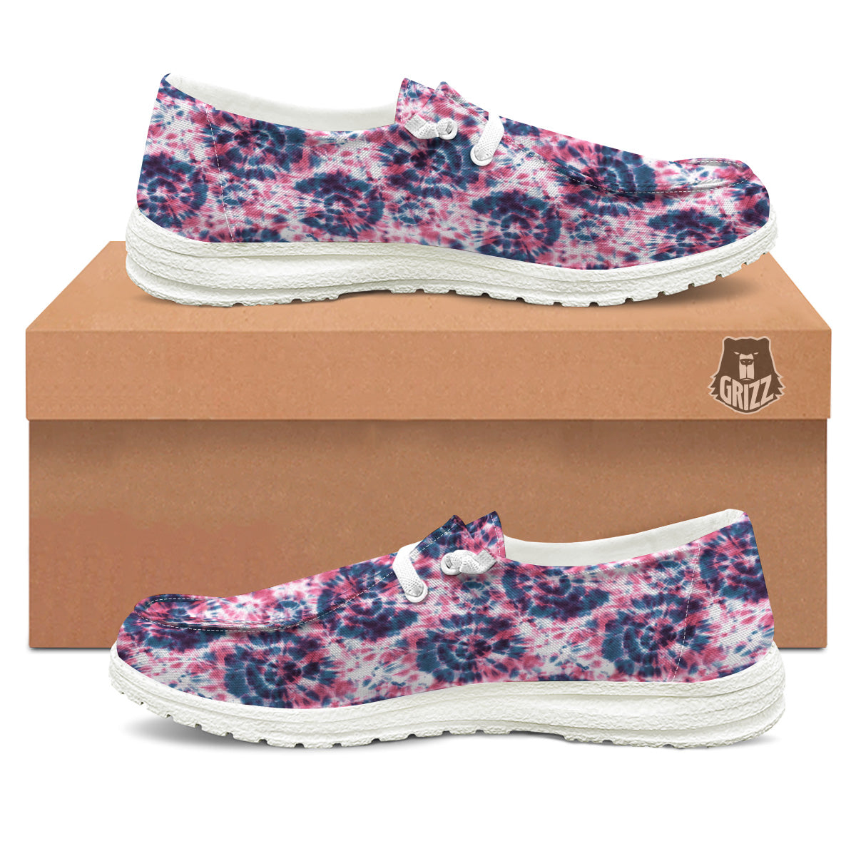 Red Tie Dye Blue Shibori Print Pattern White Loafers-grizzshop