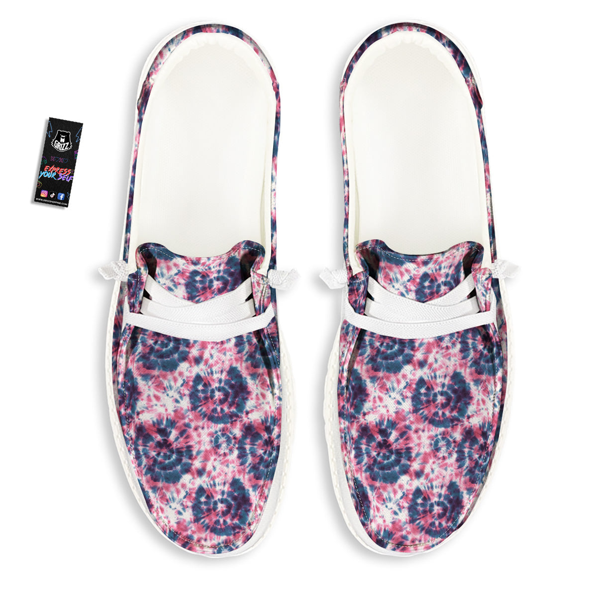Red Tie Dye Blue Shibori Print Pattern White Loafers-grizzshop