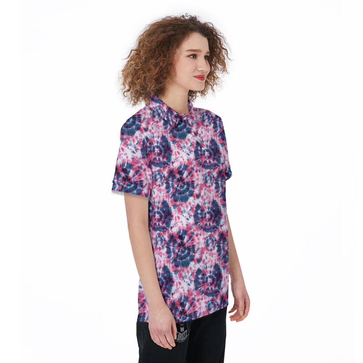 Red Tie Dye Blue Shibori Print Pattern Women's Golf Shirts-grizzshop