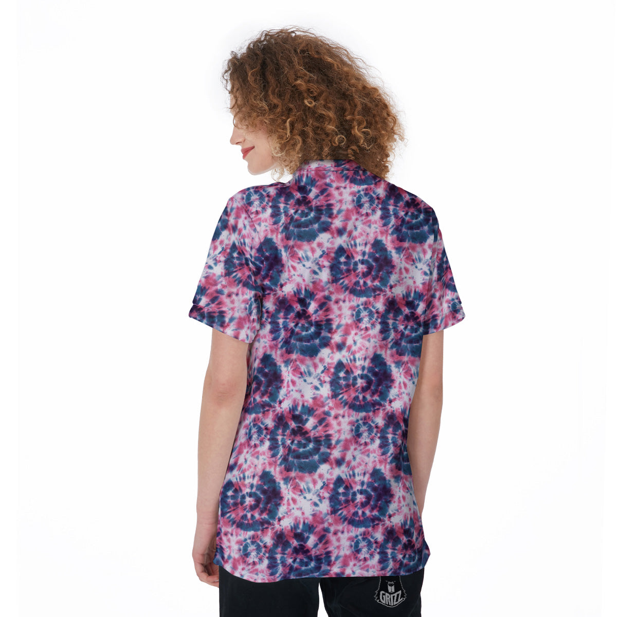 Red Tie Dye Blue Shibori Print Pattern Women's Golf Shirts-grizzshop