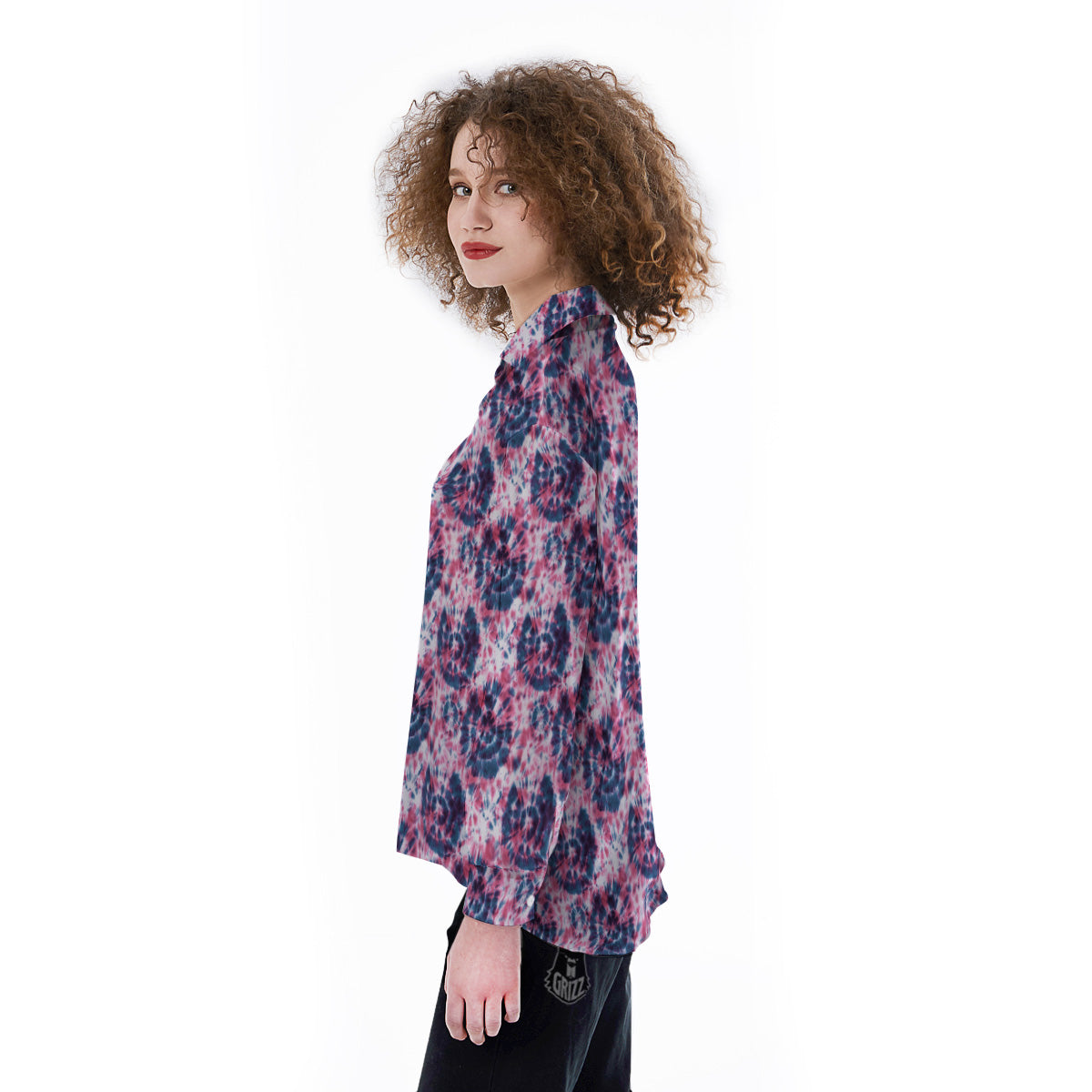 Red Tie Dye Blue Shibori Print Pattern Women's Long Sleeve Shirts-grizzshop