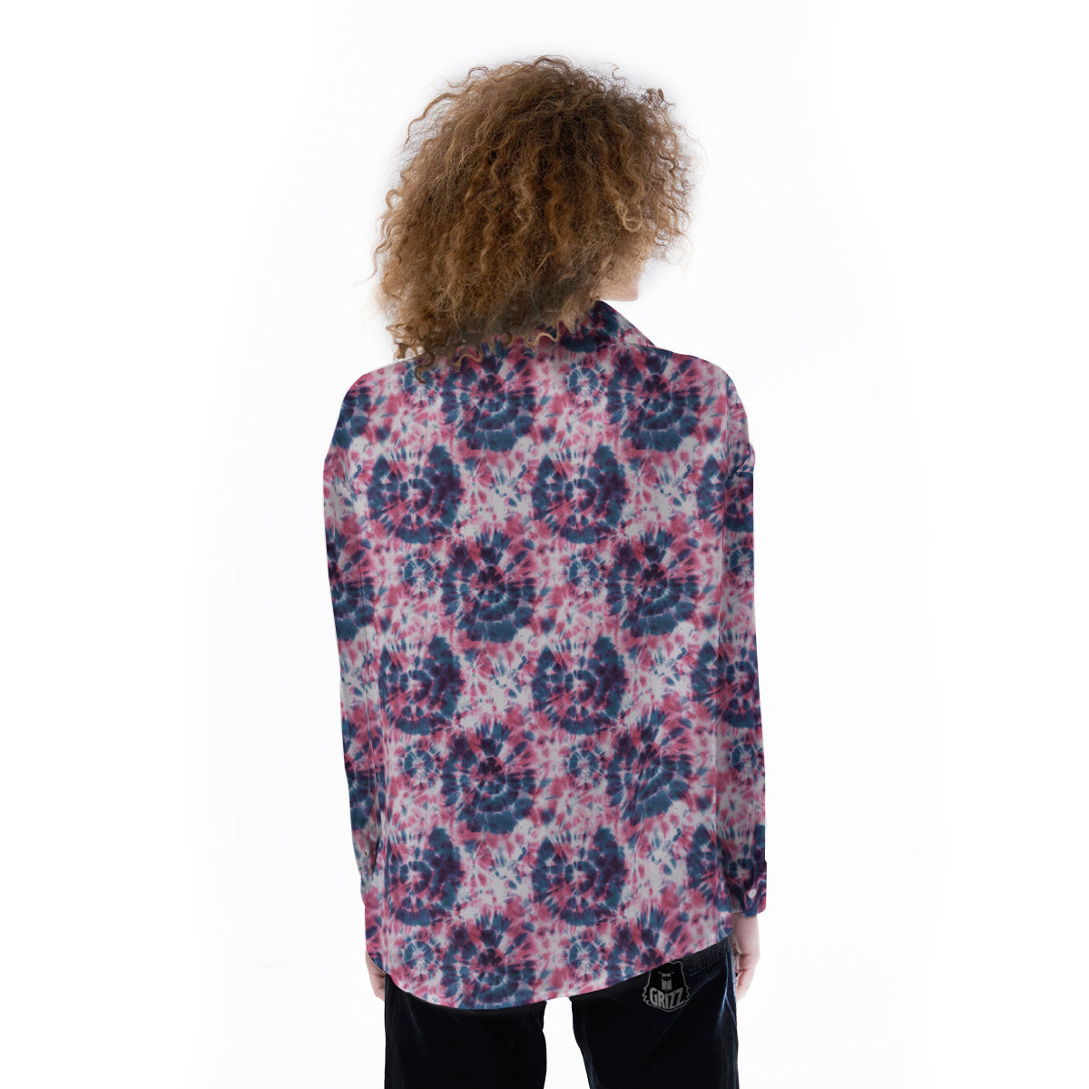 Red Tie Dye Blue Shibori Print Pattern Women's Long Sleeve Shirts-grizzshop
