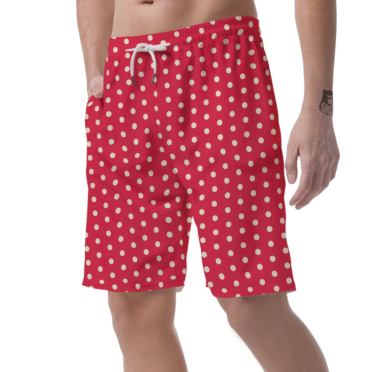 Red Tiny Polka Dot Men's Shorts-grizzshop