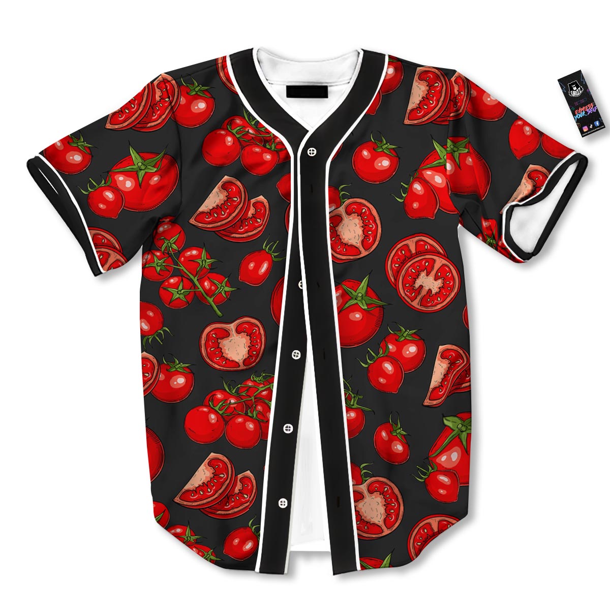 Red Tomato Print Pattern Baseball Jersey-grizzshop