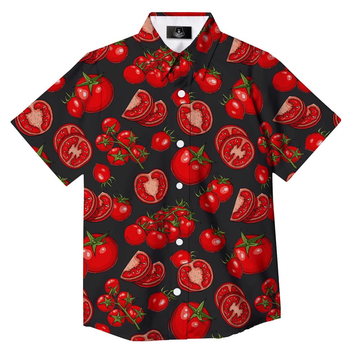 Red Tomato Print Pattern Button Up Shirt-grizzshop