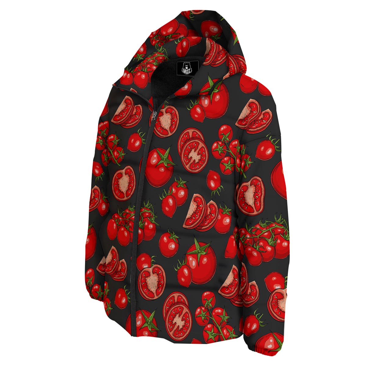Red Tomato Print Pattern Down Jacket-grizzshop