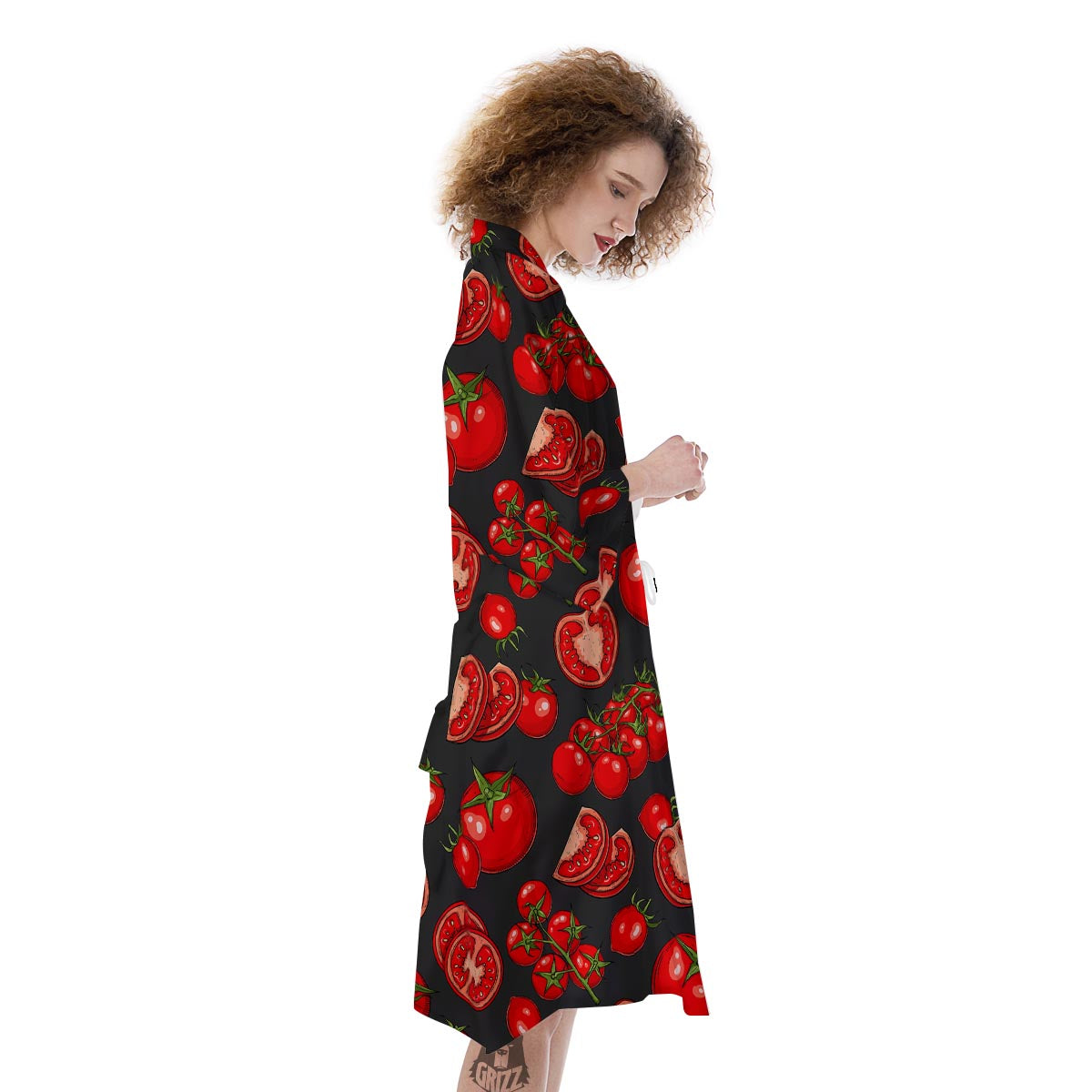 Red Tomato Print Pattern Kimono-grizzshop