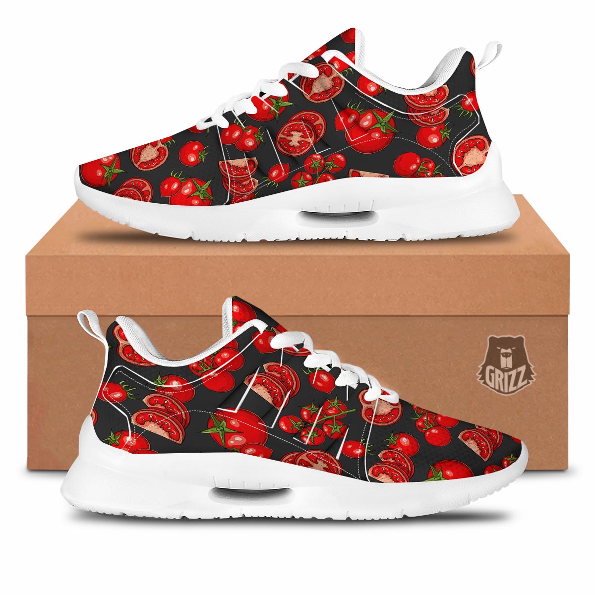Red Tomato Print Pattern Tennis Shoes-grizzshop