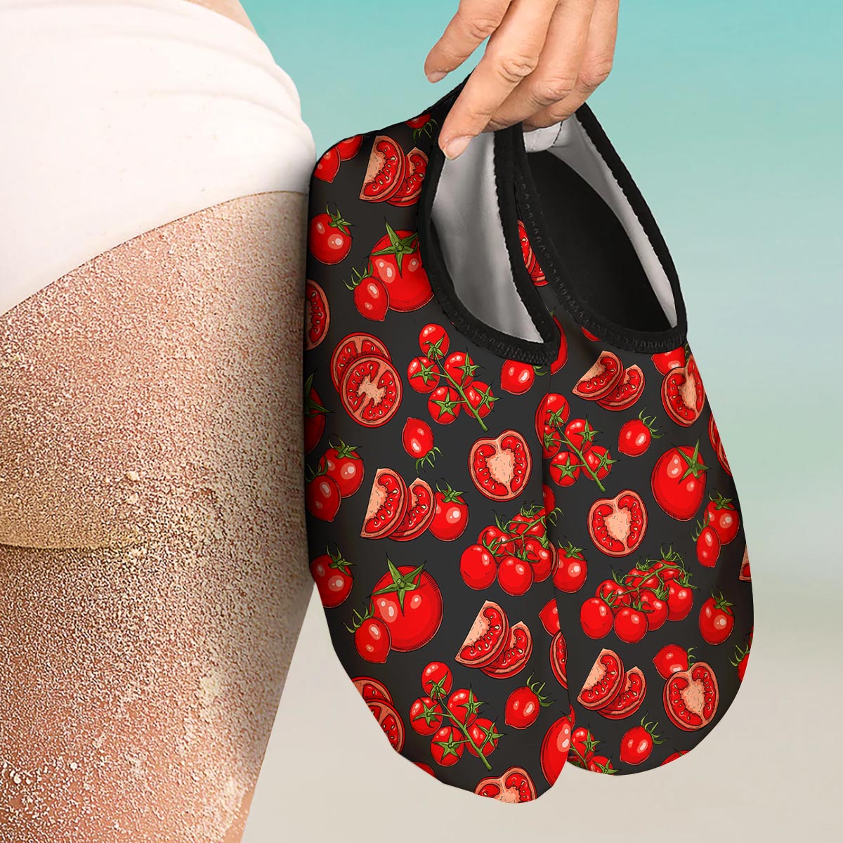 Red Tomato Print Pattern Water Shoes-grizzshop