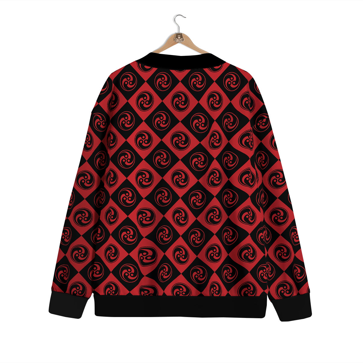 Red Tomoe Print Pattern Cardigan-grizzshop