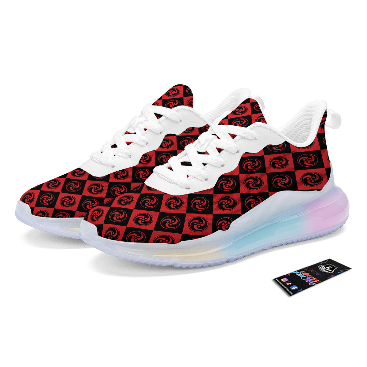 Red Tomoe Print Pattern Running Sneakers-grizzshop