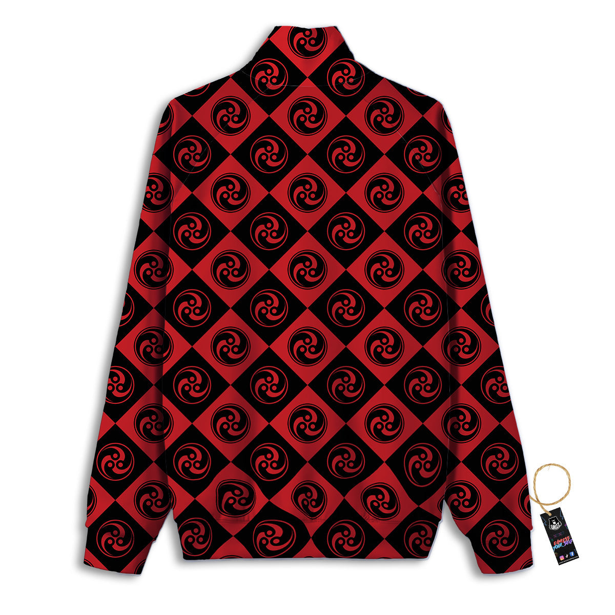 Red Tomoe Print Pattern Track Jacket-grizzshop