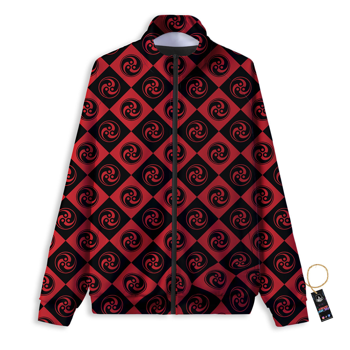 Red Tomoe Print Pattern Track Jacket-grizzshop